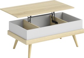 HOMCOM Mesa de Centro Elevatória com 3 Compartimentos de Armazenamento Ocultos e Pés de Madeira 100x79x54 cm Madeira e Branco | Aosom Portugal