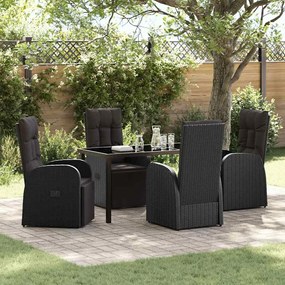 vidaXL Cadeiras de Jardim Reclináveis 5 pcs Preto 140 x 70 x 73 cm