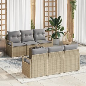 Conjunto de Sofás de Jardim vidaXL com Almofadas Bege Vime PE, Sofá de