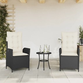 vidaXL Cadeiras de jardim reclináveis c/ almofadões 2pcs vime PE preto