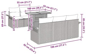 Conjunto de Sofá de Jardim de 7 Peças com Almofadas em Rattan Preto e
