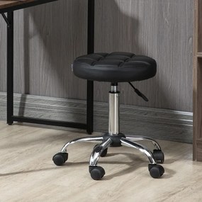 Banco Giratório com Rodas Altura Ajustável entre 48-63cm Banco de Trabalho Estofado em Couro PU para Salão Dentista Diâmetro Ø35,5cm Preto