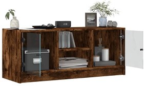 Móvel de TV c/ portas de vidro 102x37x42 cm carvalho fumado