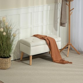 Banco com arrumação, baú de arrumação em tecido com efeito veludo 80 x 35 x 42 cm, pés em madeira creme