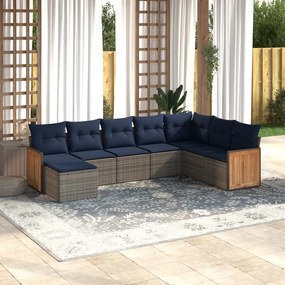 vidaXL 8 pcs conjunto sofás p/ jardim c/ almofadões vime PE cinzento
