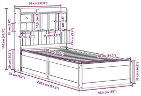 Cama sem colchão 90x200 cm pinho maciço castanho-mel