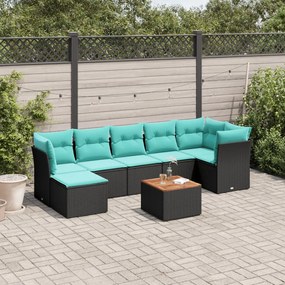 vidaXL 8 pcs conjunto de sofás p/ jardim c/ almofadões vime PE preto