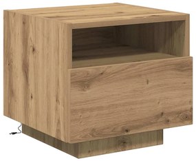 Criado-mudo vidaXL com Luzes LED Carvalho Artesanal 40x39x37 cm