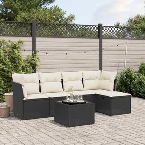 6 pcs conjunto sofás de jardim c/ almofadões vime PE preto