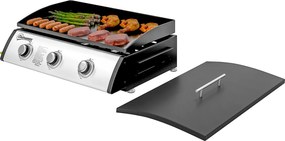 Grelhador a gás com 3 queimadores de 7,5 kW, superfície de cozedura de 61 x 35,5 cm com tampa, gás liquefeito/propano, 63 x 47 x 25 cm, preta