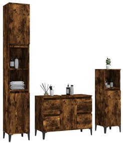 3 pcs conjunto de móveis WC madeira processada carvalho fumado