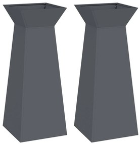 Jardineiras de Pilar 2 pcs com Tigela Antracite 40x40x100 cm Aço.