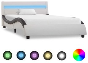 vidaXL Estrutura cama c/ LED 100x200cm couro artificial branco e preto