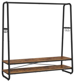 Guarda roupa aberto com 2 prateleiras e 6 ganchos laterais 45 x 138 x 160 cm castanho vintage + preto
