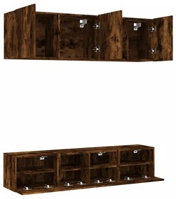 5 pcs móveis de parede p/ TV derivados madeira carvalho fumado