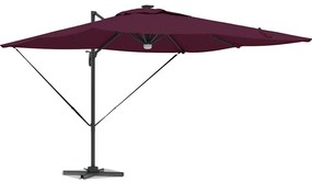 Parasol Cantilever Roma com LEDs Vermelho Bordeaux 286x285x270 cm em A