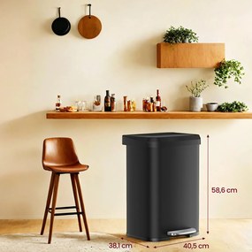 Caixote do lixo de 50 litros com pedal em metal 40,5 x 38,1 x 58,6 cm Preto