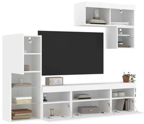 vidaXL 6pcs móveis de parede p/ TV c/ LEDs derivados de madeira branco