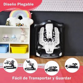 Andador 4 em 1 para crianças, dobrável, atividade de empurrar, com altura ajustável e carrilhão de velocidade com luzes, volante Branco