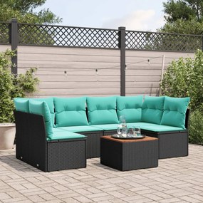 vidaXL 7 pcs conjunto de sofás p/ jardim c/ almofadões vime PE preto