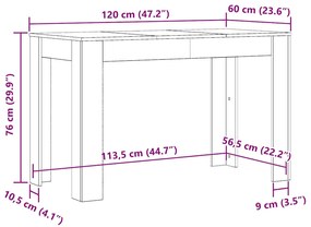 Mesa de jantar 120x60x76cm derivados madeira carvalho artisiano