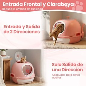 Caixa de areia fechada para gatos com entrada frontal e superior, inclui pá e bandeja para gatos até 10 kg, cor rosa