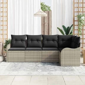 Conjunto de Sofá de Jardim vidaXL de 5 Peças com Almofadas Cinza Claro