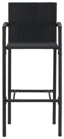 5 pcs conjunto de bar para jardim vime PE/acácia maciça preto