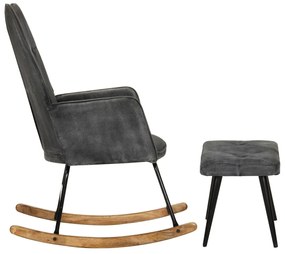 Cadeira de baloiço com apoio de pés lona vintage preto