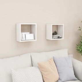 vidaXL Prateleiras parede forma de cubo 2pcs 26x15x26 cm branco brilh.
