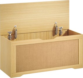 Baú de Arrumação 108 L com Painel de Ratã e Tampa com Braços de Apoio 80x40x45 cm Carvalho