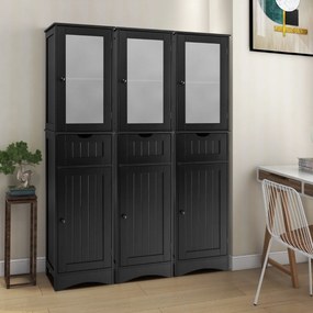 Armário Alto de Casa de Banho, 40 x 30 x 170 cm, Prateleiras Ajustáveis, Preto