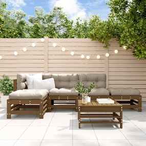 vidaXL 6pcs conj. lounge jardim+almofadões madeira maciça castanho-mel