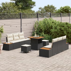 Conjunto de Sofá de Jardim vidaXL 9 Peças com Almofadas Preto Poliratt