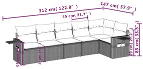 6 pcs conjunto de sofás jardim c/ almofadões vime PE castanho