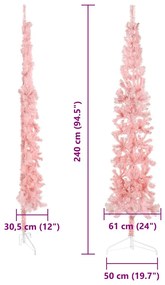 Meia árvore de Natal fina com suporte 240 cm rosa