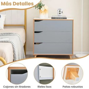 Cómoda de 3 gavetas Mesas de cabeceira com pegas integradas Dispositivo anti-inclinação para corredor de entrada Quarto 75 x 42 x 75 cm Cinzento