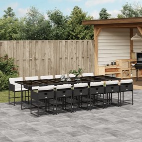 vidaXL 13 pcs conjunto de jantar p/jardim com almofadões vime PE preto