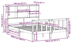 Cama com estante sem colchão 140x200 cm pinho maciço