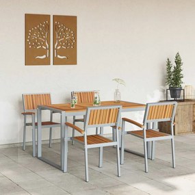 Conjunto de Jantar de 5 Peças Madeira Maciça de Acácia e Metal