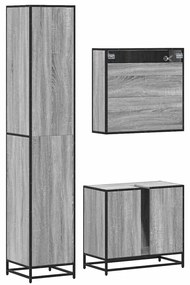 3 pcs Conjunto móveis casa de banho madeira proc. cinza sonoma