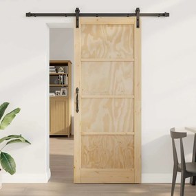 Porta Deslizante vidaXL com Conjunto de Ferragens 86x211 cm Madeira Maciça de Pinho