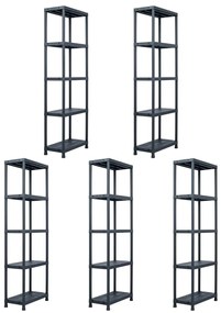 Estantes de arrumação 5 pcs preto 125 Kg 60x30x180 cm plástico