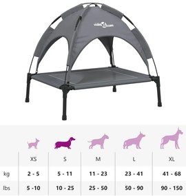 Cama para cães com toldo tecido oxford e aço antracite