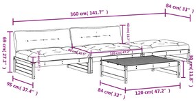 4pcs conj. lounge jardim+almofadões madeira maciça castanho-mel