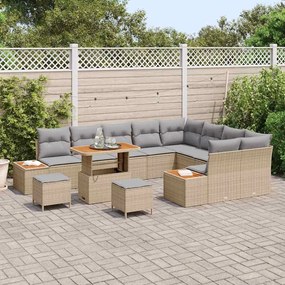 Conjunto de Sofá de Jardim vidaXL 12 Peças com Almofadas Bege Vime PE