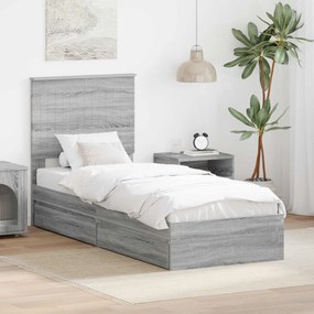 vidaXL Cama com Armazenamento com cabeceira Cinza Sonoma 75 x 190 cm