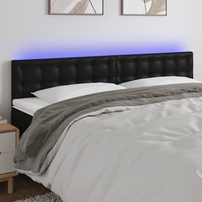 3121720 vidaXL Cabeceira de cama c/ LED couro artificial 200x5x78/88 cm preto