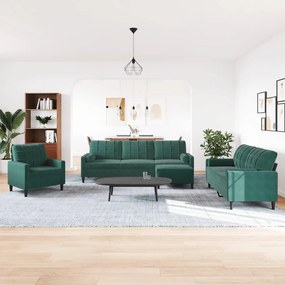 4 pcs conjunto sofás com almofadões e rolos veludo verde-escuro