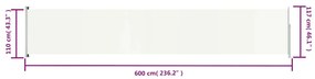 Toldo lateral retrátil para pátio 117x600 cm cor creme